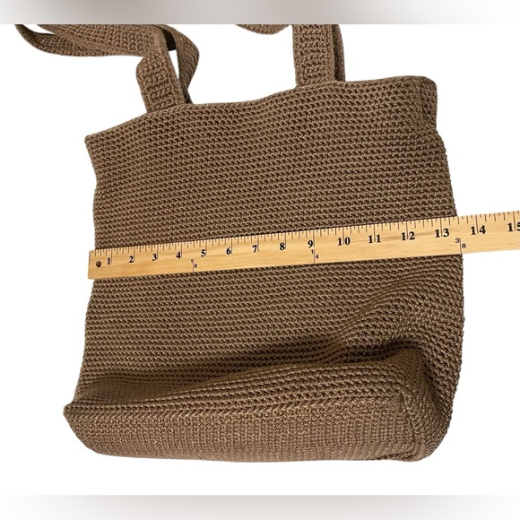 The Sak Crochet Tote Bag Brown Medium Shoulder Straps Purse Inner Pockets Boho - Picture 8 of 10